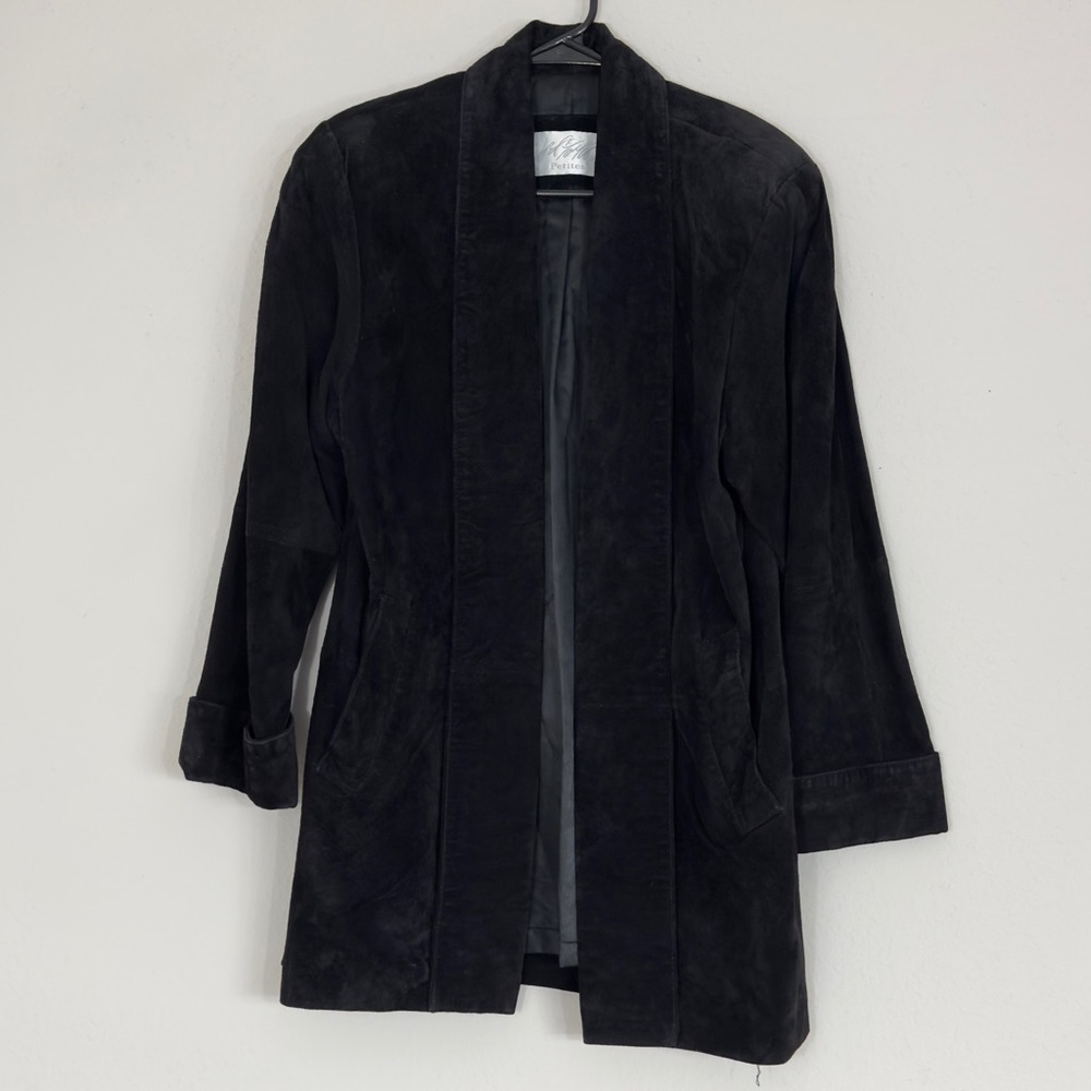 Lord & Taylor Petites 100% Silky Pig Suede Black Leather Jacket Open Size 2